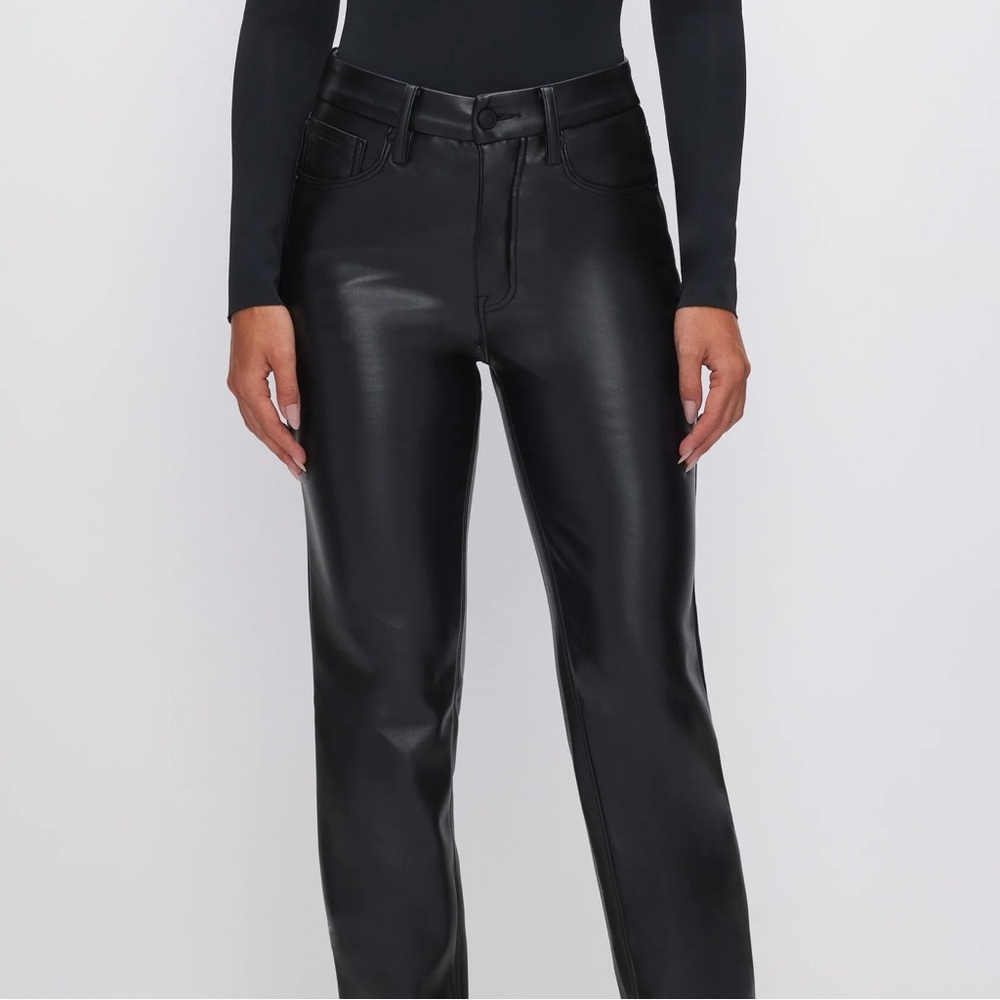 GOOD AMERICAN Good Icon Black Faux Leather Pants, Size 8 / 29, Brand New